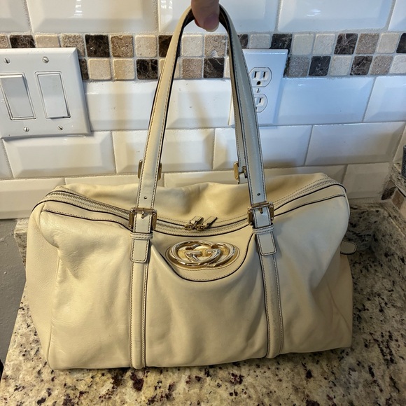 Gucci Britt Boston Cream Leather Women's Bag - Picture 3 of 12